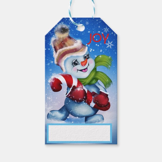 Schneemann mit Schal Geschenkanhänger (Vorderseite)