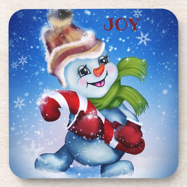 Schneemann mit Schal Getränkeuntersetzer (Vorderseite)