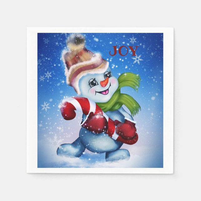 Schneemann mit Schal Serviette (Vorderseite)