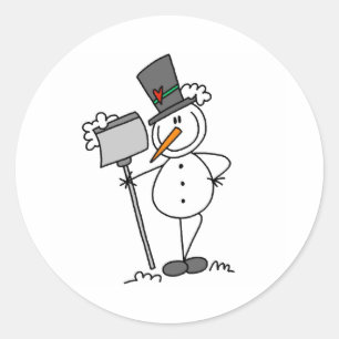Schneemann mit Schaufel Runder Aufkleber