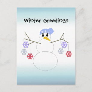 Schneemann mit Schneeflocken-Ornamenten Postkarte