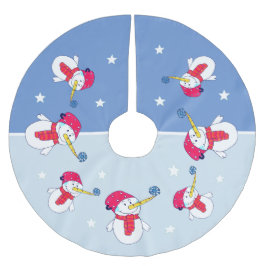 Schneemann mit Schneeflocken Weihnachtsferien Kind Polyester Weihnachtsbaumdecke