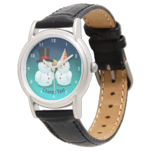 Schneemann mit Schwarz-Filz-Zylinder und Armbanduhr