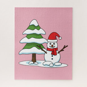 Schneemann mit Snowy Pine Tree