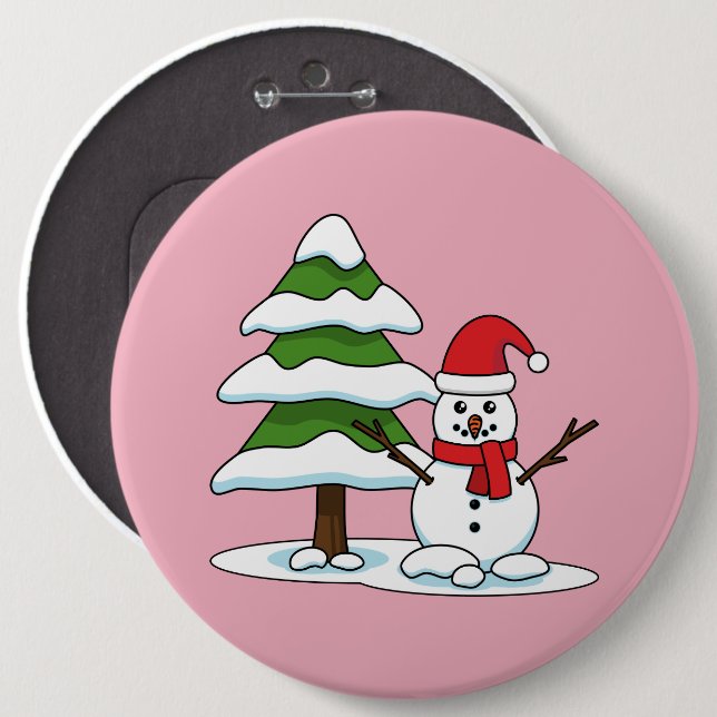 Schneemann mit Snowy Pine Tree Button (Vorne & Hinten)