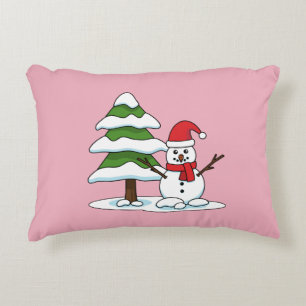 Schneemann mit Snowy Pine Tree Dekokissen