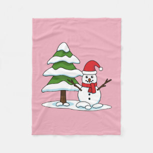 Schneemann mit Snowy Pine Tree Fleecedecke