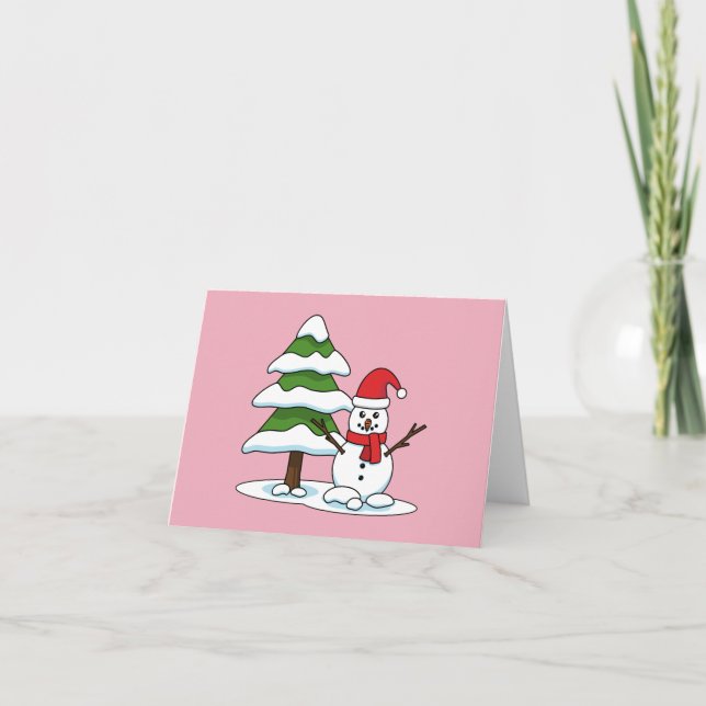Schneemann mit Snowy Pine Tree Karte (Vorderseite)