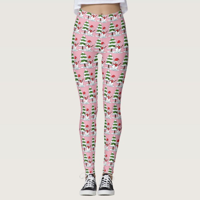Schneemann mit Snowy Pine Tree Leggings (Vorderseite)