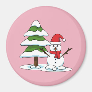 Schneemann mit Snowy Pine Tree Magnet