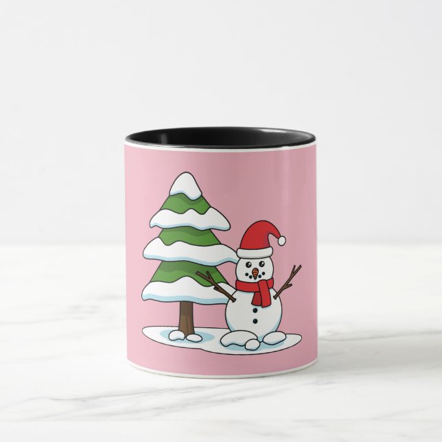 Schneemann mit Snowy Pine Tree Tasse (Zentrum)