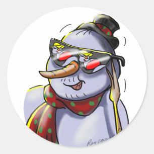 Schneemann mit Sonnenbrille Runder Aufkleber