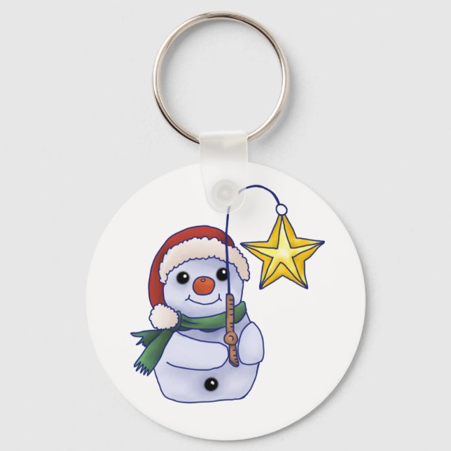 Schneemann mit Stern Schlüsselanhänger (Vorderseite)