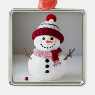 Schneemann mit süßer Mütze Ornament Aus Metall