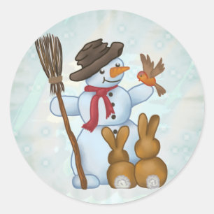Schneemann mit Tieren  Runder Aufkleber