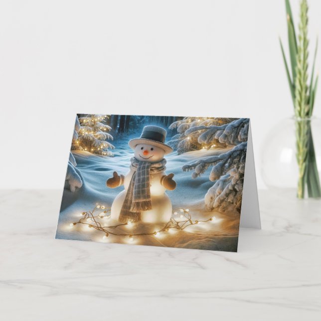 Schneemann mit Urlaubslicht Feiertagskarte (Vorderseite)
