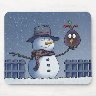 Schneemann mit Vogel Mousepad