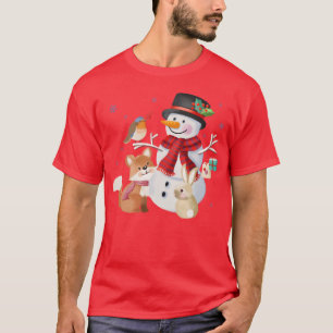 Schneemann mit Waldtieren Junge T-Shirt
