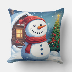Schneemann mit Weihnachtsbaum Kissen