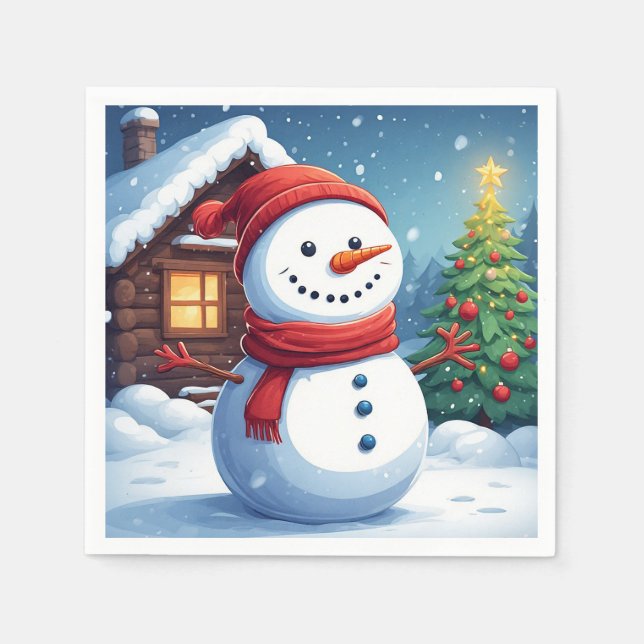 Schneemann mit Weihnachtsbaum Serviette (Vorderseite)