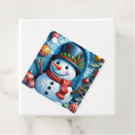 Schneemann mit Weihnachtsdeko - Geschenkanhänger