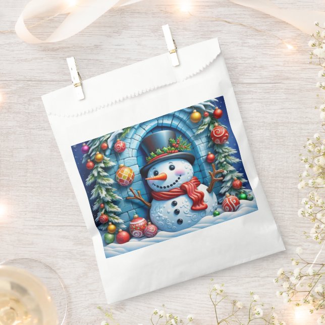 Schneemann mit Weihnachtsdeko -  Geschenktütchen (Ausgeschnitten)