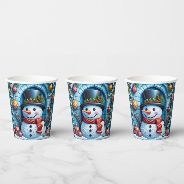 Schneemann mit Weihnachtsdeko - Pappbecher (Multi)