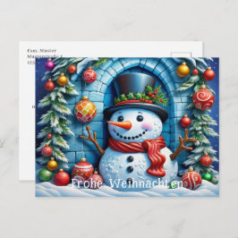 Schneemann mit Weihnachtsdeko -  Postkarte