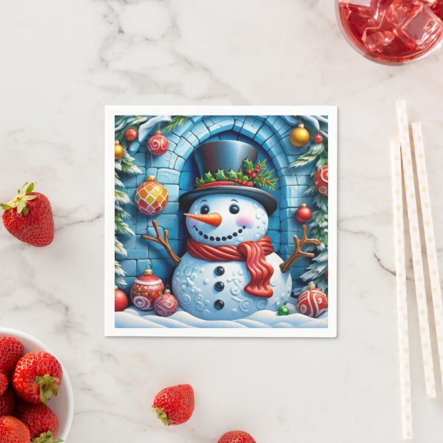 Schneemann mit Weihnachtsdeko -  Serviette (Beispiel)