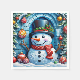 Schneemann mit Weihnachtsdeko -  Serviette