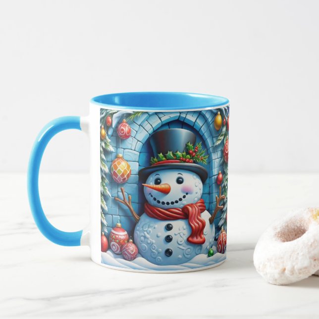 Schneemann mit Weihnachtsdeko -  Tasse (Mit Donut)
