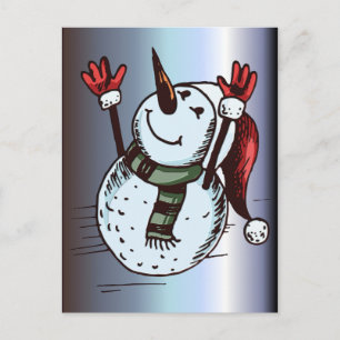 Schneemann mit Weihnachtsmannmütze - Karottennase Feiertagspostkarte