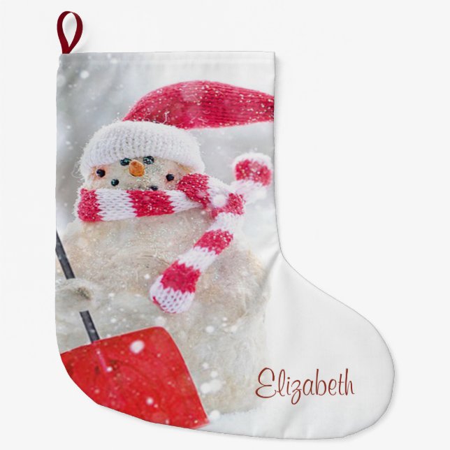 Schneemann mit Weihnachtsmannmütze - Personalisier Großer Weihnachtsstrumpf (Vorderseite)