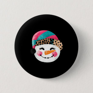 Schneemann mit Weihnachtsmannmütze und Leopardenmu Button
