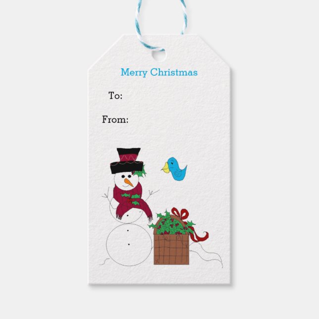 Schneemann mit Weihnachtsplanter Geschenkanhänger (Vorderseite)