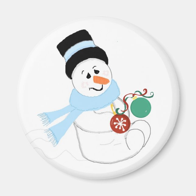 Schneemann mit Weihnachtsschmuck Magnet (Vorne)