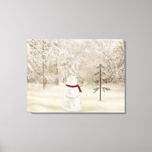 Schneemann mit Weihnachtsstern Leinwanddruck