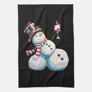 Schneemann mit Wein Weihnachten Lustiges Weihnacht Geschirrtuch