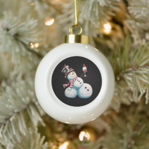 Schneemann mit Wein Weihnachten Lustiges Weihnacht Keramik Kugel-Ornament
