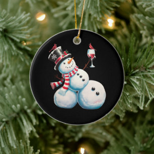 Schneemann mit Wein Weihnachten Lustiges Weihnacht Keramik Ornament
