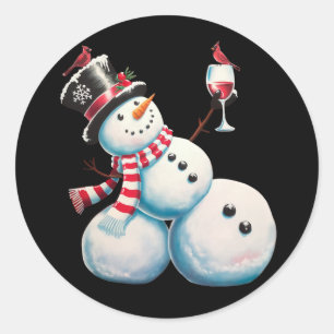 Schneemann mit Wein Weihnachten Lustiges Weihnacht Runder Aufkleber