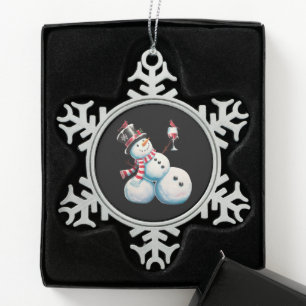 Schneemann mit Wein Weihnachten Lustiges Weihnacht Schneeflocken Zinn-Ornament