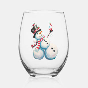 Schneemann mit Wein Weihnachten Lustiges Weihnacht Weinglas Ohne Stiel