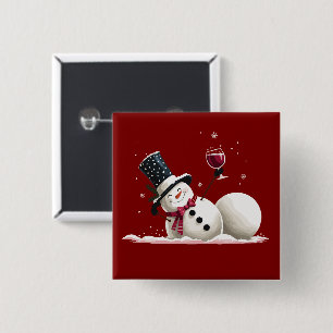 Schneemann mit Wein Weihnachtsgeschenk Xmas Feiert Button