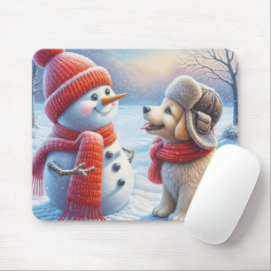 Schneemann mit Welpe Mousepad