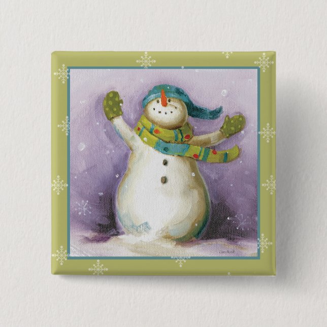 Schneemann mit Winter-Handschuhen Button (Vorderseite)