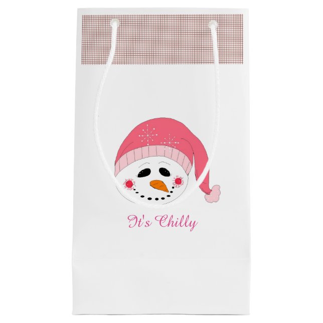 Schneemann mit Winter-Sprichwort Kleine Geschenktüte (Vorderseite)