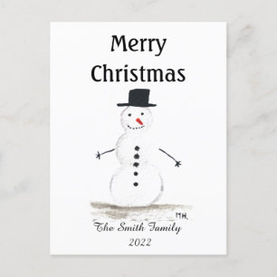 Schneemann Niedlich Winter Schneeflocke Retro Vint Postkarte
