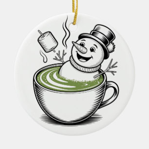 Schneemann nimmt Badewanne an Macha Weihnachten Keramik Ornament