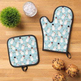 Schneemann Ofenhandschuh & Topflappen-Set